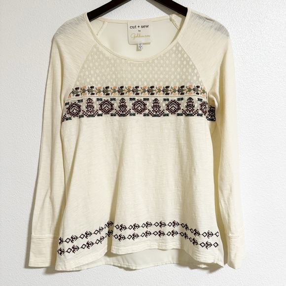 Cut + Sew Tops - Cut + Sew Floral Embroidered Mixed Media Long Sleevet
